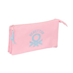 safta benetton basics portatodo 3 compartimentos con cremalleras bolsillo interior 0.6l 220x30x120mm color rosa pastel