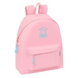 safta benetton basics mochila bolsillo frontal hombreras acolchadas doble cremallera principal asa superior 20.80l 330x150x420mm color rosa pastel
