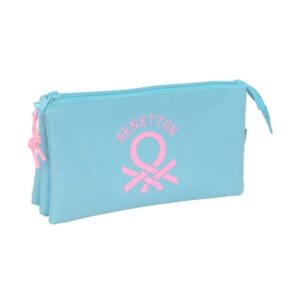 safta benetton basics celeste portatodo 3 compartimentos con cremalleras bolsillo interior 0.6l 220x30x120mm color azul claro