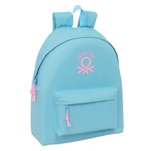 safta benetton basics celeste mochila bolsillo frontal hombreras acolchadas doble tirador en cremallera asa superior 20.80l 330x150x420mm color azul claro