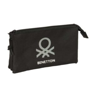safta benetton basics portatodo 3 compartimentos con cremalleras bolsillo interior 0.6l 220x30x120mm color negro