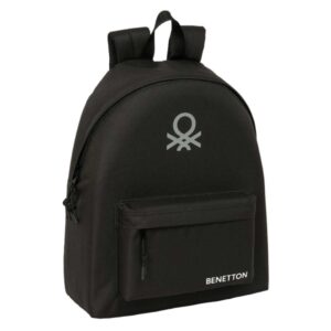 safta benetton basics mochila bolsillo frontal hombreras acolchadas espalda ergonomica doble tirador asa superior 20.80l 330x150x420mm color negro