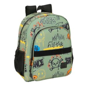 safta graffiti zone mochila adaptable a carro bolsillos laterales doble tirador hombreras acolchadas bolsillo frontal asa superior 15l 320x120x380mm color verde