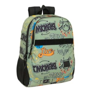 safta graffiti zone mochila adaptable a carro portabotellas dos compartimentos grandes tirador doble hombreras ergonomicas y acolchadas asa de mano 23l 320x160x440mm color verde