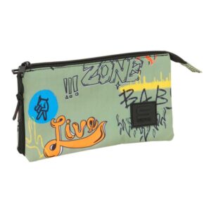 safta graffiti zone portatodo 3 compartimentos con cremalleras bolsillo interior 0.60l 220x30x120mm color verde