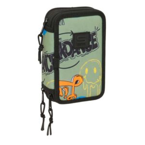 safta graffiti zone plumier de 3 pisos 37 piezas 1.3l goma lapiz boligrafos sacapuntas reglas 16 colores 14 rotuladores 125x55x195mm color verde