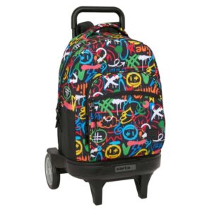 safta mochila con carro ruedas antivibracion ultrasilenciosas bolsillo frontal portabotellas tirador doble hombreras acolchadas incluye tarjeta id 33l 330x220x450mm multicolor