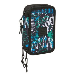 safta graffiti go plumier de 3 pisos 37 piezas 1.3l goma lapiz boligrafos sacapuntas reglas 16 colores 14 rotuladores 125x55x195mm color azul oscuro