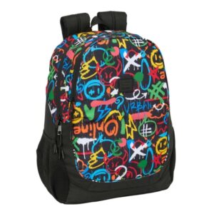 safta graffiti colors mochila adaptable a carro portabotellas dos compartimentos grandes tirador doble hombreras ergonomicas y acolchadas asa de mano 23l 320x160x440mm multicolor