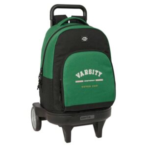 safta blackfit8 varsity mochila con carro bolsillo frontal ruedas antivibracion hombreras acolchadas portabotellas mochila extraible 33l 330x220x450mm color negro y verde