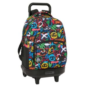 safta mochila con carro extraible bolsillo frontal portabotellas tirador doble hombreras acolchadas asa acolchada tarjeta id base reforzada 330x220x450mm multicolor