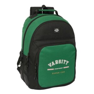 safta blackfit8 varsity mochila con 2 compartimentos antirozaduras adaptable a carro portabotellas tirador doble hombreras ergonomicas 320x150x420mm color negro y verde