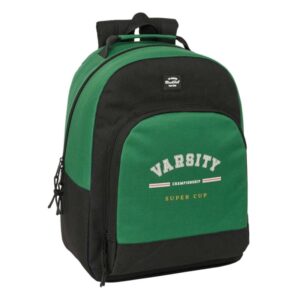safta blackfit8 varsity mochila adaptable a carro tirador doble bolsillo frontal hombreras ergonomicas espalda acolchada asa forrada 20.10l 320x150x420mm color negro y verde