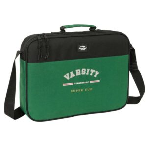 safta blackfit8 varsity maletin con cremallera bandolera ajustable asa forrada doble tirador fondo extraible compacta y ligera 6l 380x60x280mm color negro y verde