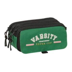 safta blackfit8 varsity portatodo 3 compartimentos con cremalleras bolsillo frontal cinta adaptable 1.72l 215x80x100mm color negro y verde