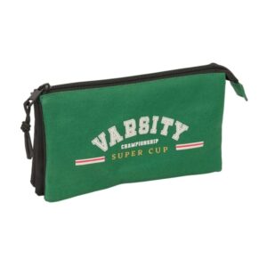 safta blackfit8 varsity portatodo 3 compartimentos con cremalleras bolsillo interior 0.6l 220x30x120mm color negro y verde