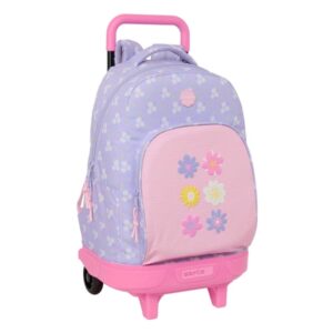 safta bouquet mochila con carro extraible bolsillo frontal portabotellas tirador doble hombreras acolchadas asa acolchada tarjeta id 33l 330x220x450mm color rosa pastel