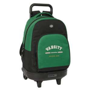 safta blackfit8 varsity mochila con carro 33l bolsillo frontal portabotellas tirador doble asa acolchada tarjeta id base reforzada mochila extraible 330x220x450mm color negro y verde