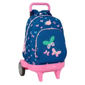 safta blackfit8 mariposas mochila con carro extraible portabotellas tirador doble hombreras acolchadas tarjeta id ruedas antivibracion 33l 330x220x450mm color azul marino