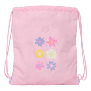 safta bouquet saco plano bolsillo interior con cremallera cierre con cordones 5l 350x10x400mm color rosa pastel