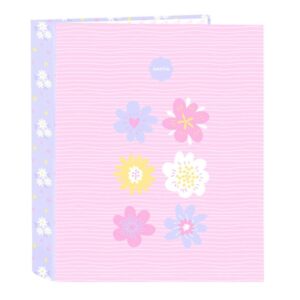 safta bouquet carpeta con 4 anillas 40mm tapas duras forradas formato folio 270x60x330mm color rosa pastel