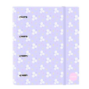 safta bouquet carpeta con 4 anillas 35mm tapas duras forradas recambio 100 hojas cierre elastico incluye separadores hojas de 80g/m2 270x35x320mm color violeta