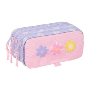 safta bouquet portatodo 3 compartimentos con cremalleras bolsillo frontal cinta adaptable 1.72l 215x80x100mm color rosa pastel