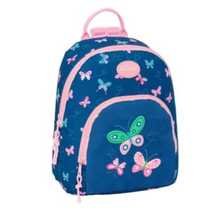 safta blackfit8 mariposas mini mochila bolsillo frontal cremallera doble bolsillo trasero seguro hombreras ajustables asa superior 9.75l 250x130x300mm color azul marino