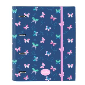 safta blackfit8 mariposas carpeta con 4 anillas 35mm tapas duras forradas recambio 100 hojas cuadriculas 5x5mm cierre elastico separadores internos 270x35x320mm color azul marino