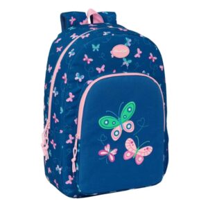 safta blackfit8 mariposas mochila adaptable a carro tirador doble bolsillo frontal hombreras ergonomicas espalda acolchada asa superior 19.30l 300x140x460mm color azul marino