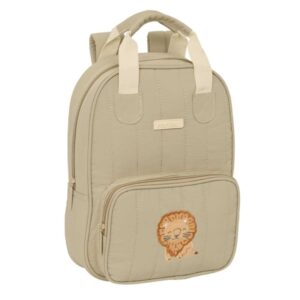 safta leon mochila infantil bolsillo frontal tarjeta id hombreras acolchadas asa forrada 4.5l 200x80x280mm color arena