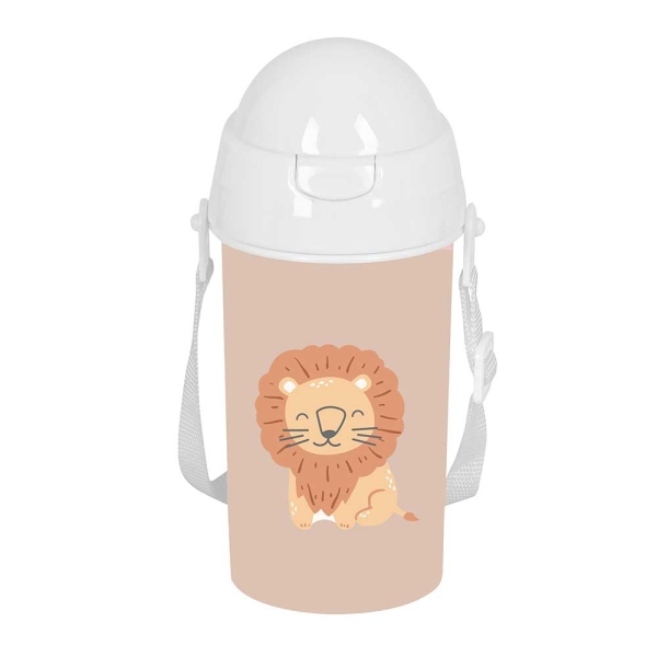 safta leon botella de 500ml pvc sin bpa pajita interior 73x73x195mm color beige