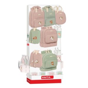 safta expositor con 10 ganchos para mochilas carton reciclado facil de organizar y exhibir contribuye al cuidado ambiental 650x280x1580mm colores surtidos