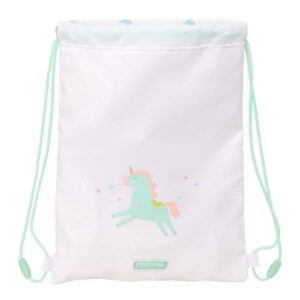 safta unicornio saco plano bolsillo con cremallera cierre con cordones 3l material seguro ligero y portatil 260x10x340mm color blanco