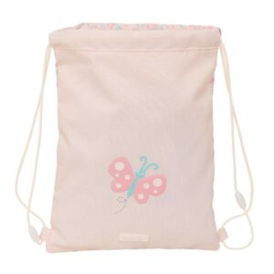 safta mariposa saco plano bolsillo con cremallera cierre con cordones 3l 260x10x340mm color rosa pastel