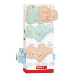 safta expositor con 10 ganchos para mochilas carton reciclado estructura robusta y compacta facil acceso a productos presentacion ordenada 650x280x1580mm colores surtidos