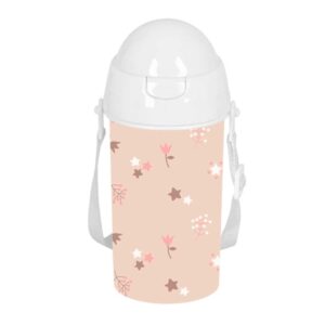 safta flores botella de 500ml pvc sin bpa pajita interior 73x73x195mm color rosa pastel