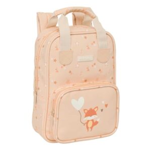 safta flores mochila infantil bolsillo frontal tarjeta id hombreras acolchadas asa forrada 4.5l 200x80x280mm color melocoton