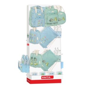 safta expositor con 10 ganchos para mochilas carton reciclado estructura robusta facil de colocar presentacion visual atractiva 650x280x1580mm colores surtidos