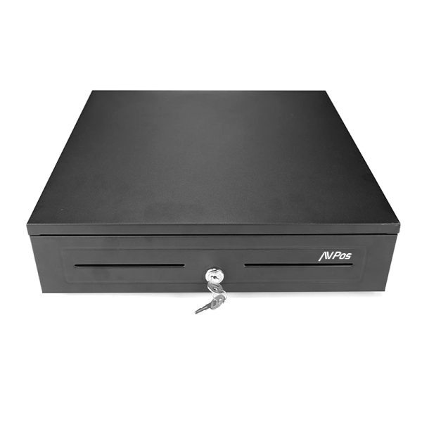 avpos cash u285 cajon portamonedas 41cm automatico 5 posiciones billetes 8 posiciones monedas rj11 acero de alta resistencia color negro