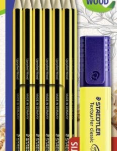 staedtler noris 120 pack con 12 lapices de grafito hexagonales hb + 1 marcador fluorescente textsurfer amarillo resistencia a la rotura madera de bosques sostenibles