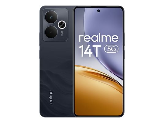 realme 14t 5g smartphone pantalla amoled 6.67" 120hz 8gb 256gb camara dual 50mp + 2mp ois bateria 6000 mah con carga 45w android 15 color negro