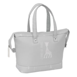 safta sophie la girafe mum bolso de 8.26l compartimento con cremallera bolsillo frontal interior forrado asas de mano 270x125x245mm color gris claro