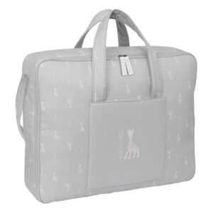safta sophie la girafe mum maleta de bebe de 28l cremallera doble bolsillos internos forrada y acolchada bandolera ajustable asas superiores 500x140x400mm color gris claro