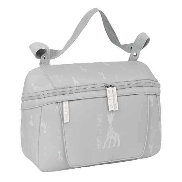 safta sophie la girafe mum bolso de 7.82l adaptable al carrito cremallera bolsillo para toallitas interior forrado bolsillo trasero bolsillo frontal 340x100x230mm color gris claro