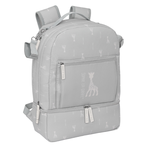 safta sophie la girafe mum mochila para carrito bebe de 19.4l bolsillos internos cremallera doble facil bolsillo termo bolsillo lateral 300x150x430mm color gris claro