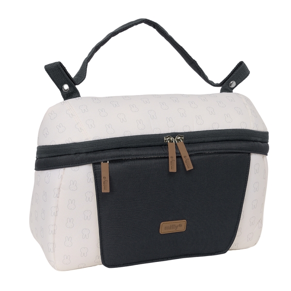 safta miffy mum moon bolso de 7.82l adaptable a carrito compartimento con cremallera bolsillo impermeable para toallitas interior forrado 340x100x230mm color blanco y negro