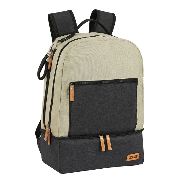 safta mochila maternidad cremallera bolsillo frontal bolsillo termo interior y lateral soportes para carrito 19.4l 300x150x430mm color beige