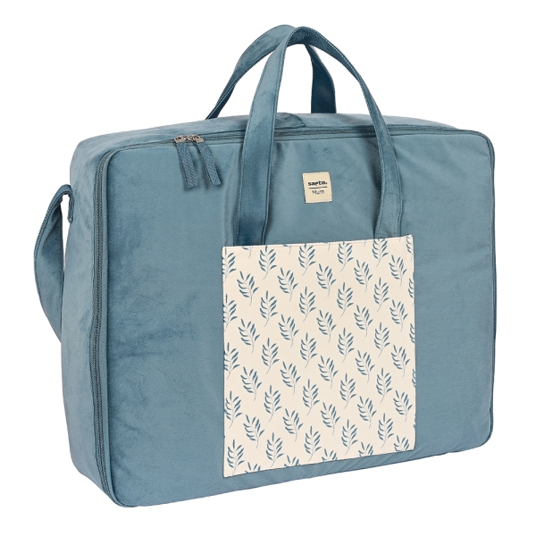safta leaves maleta de bebe de 28l cremallera doble bolsillo frontal bolsillos internos interior acolchado bandolera ajustable asas superiores 500x140x400mm color azul