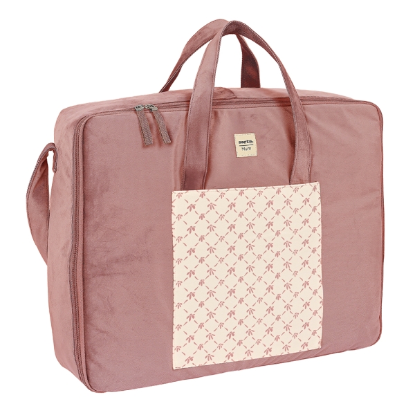safta marsala maleta de bebe de 28l cremallera doble interior acolchado multiples bolsillos bandolera ajustable asas de mano 500x140x400mm color rosa